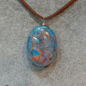 Handcrafted Blue and Copper Swirl Resin Pendant Necklace